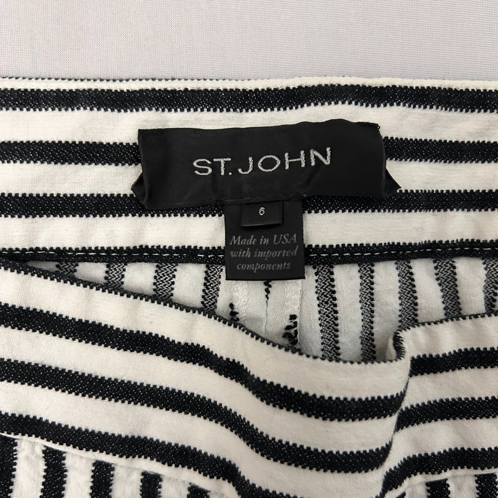 St. John Emma Women's 6 Black White Textured Striped Straight Leg Pants USA‎ - Picture 4 of 11